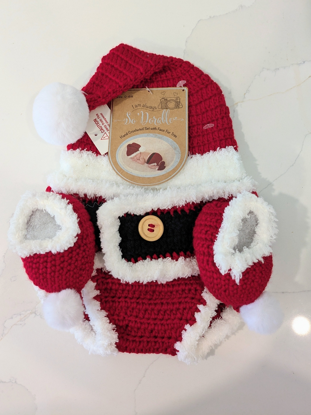 Red Santa Crochet Baby Hat & Mitten Set